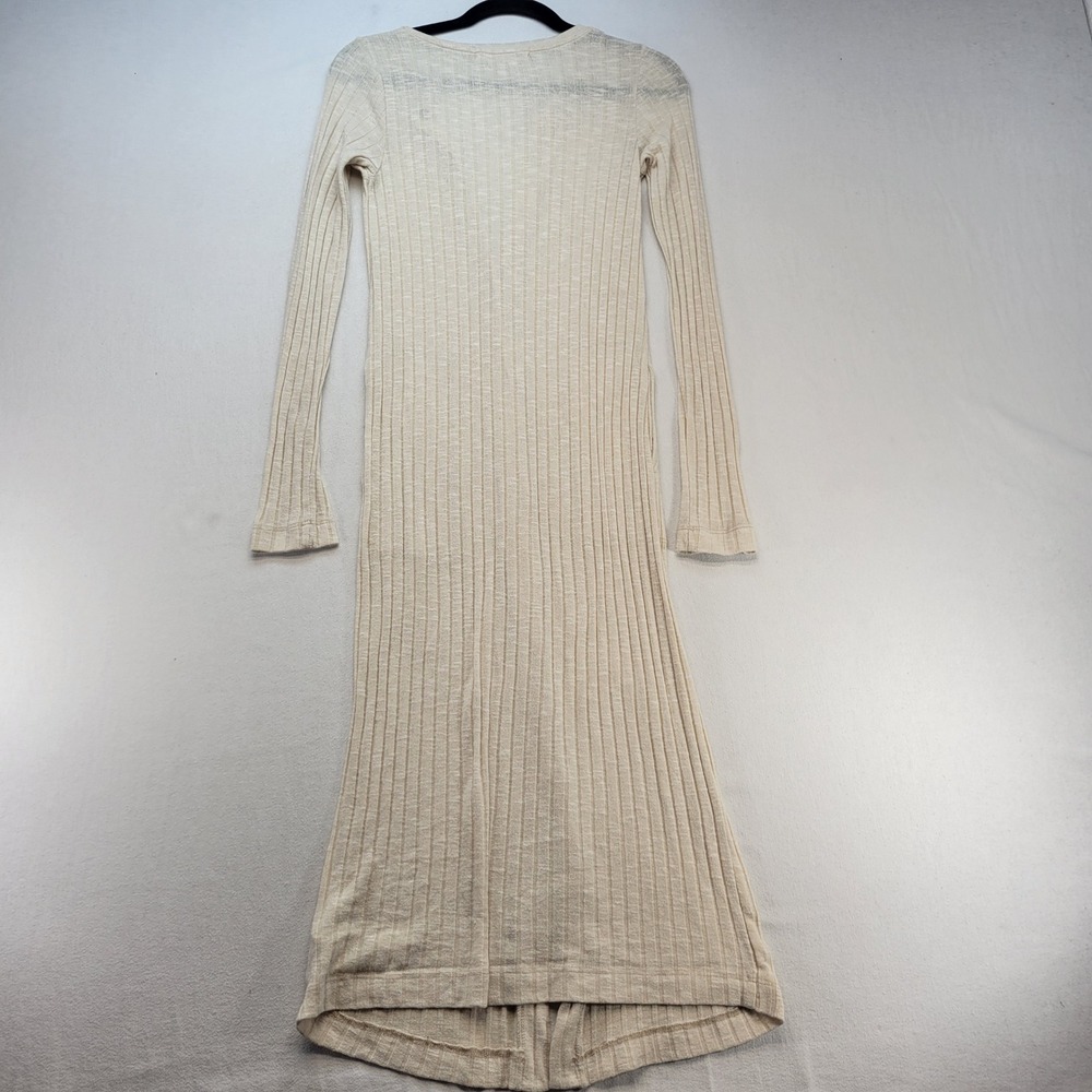 Free People Beach Cardigan Dress Womens Small Cream Ribbed Long Sleeve Longline - Picture 3 of 9